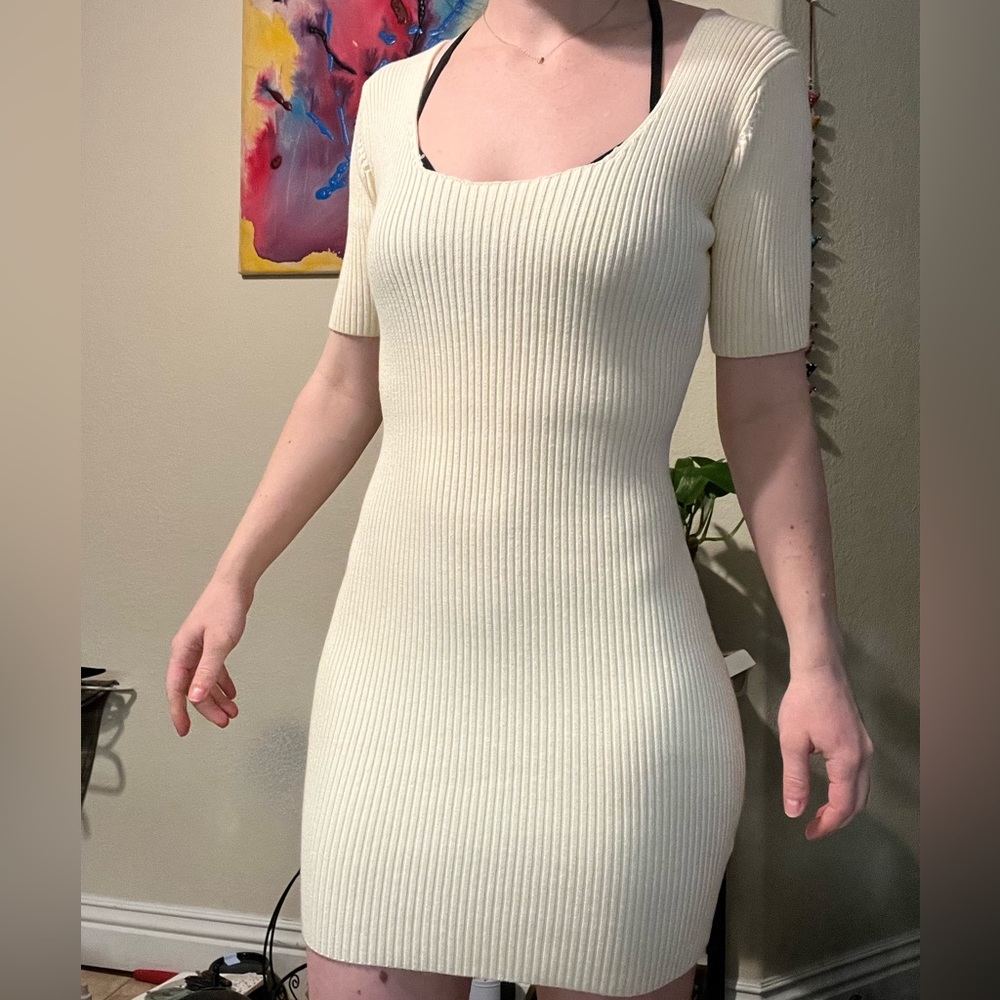 Ribbed Square Neck Sweater Dress